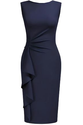 لباس سایز بزرگ سرمه ای زنانه پلی استر 1fazlası - کد 892135938