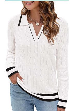 پلیور سفید زنانه ساده youknitwear you - کد 891118873