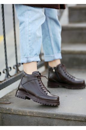 بوت / نیم بوت قهوه ای زنانه چرم خالص EREN SHOES BAG - کد 891142606