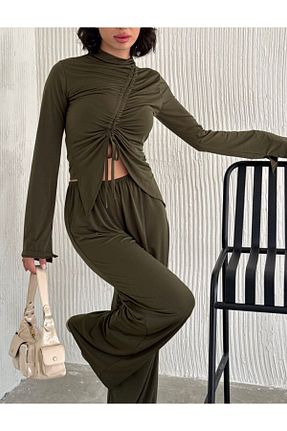 ست بالاتنه و پائین تنه خاکی زنانه بافت 02Lady Fashion - کد 891380570