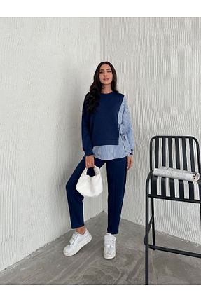 ست بالاتنه و پائین تنه سرمه ای زنانه بافت 02Lady Fashion - کد 891379659