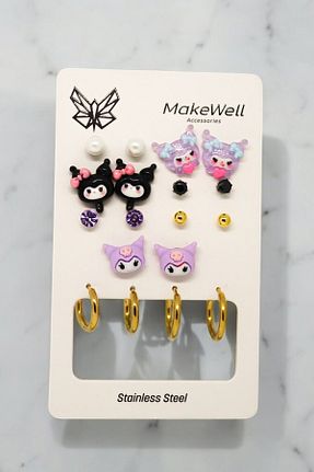 گوشواره استیل (فولاد) زرد بچه گانه استیل ضد زنگ MakeWell - کد 879644039