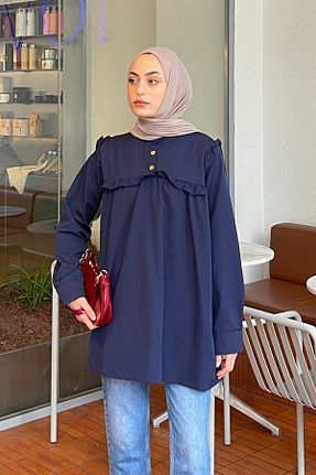 تونیک حجاب سرمه ای زنانه ویسکون lamelif - کد 892852518