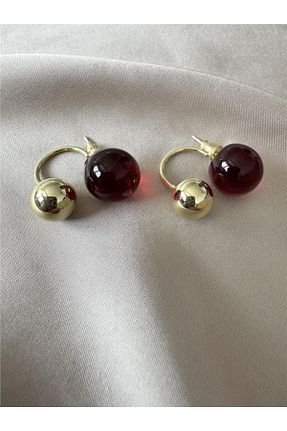 گوشواره جواهر زرشکی سنگ طبیعی Pelin Aksesuar - کد 891371234