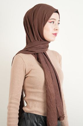 شال قهوه ای زنانه پنبه ای 03KIZKULESITEKS - کد 891371388