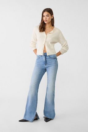 شلوار جین نارنجی زنانه پاچه اسپانیولی Stradivarius - کد 891373996