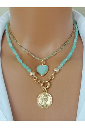 گردنبند جواهر سبز زنانه روکش طلا LemaStone - کد 891422612