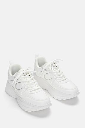 کفش اسنیکر سفید زنانه بند دار Pull & Bear - کد 891540360
