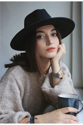 کلاه مشکی زنانه نمد akix - کد 891546483