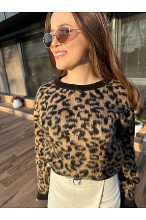 پلیور قهوه ای زنانه پلنگی Lidya Collection - کد 867775712