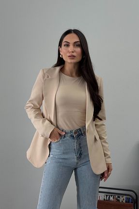 کت بلیزر بژ زنانه بافتنی msm fashion - کد 891603753