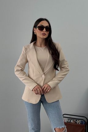 کت بلیزر بژ زنانه بافتنی msm fashion - کد 891603753