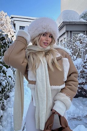 کلاه بژ زنانه خز مصنوعی Mağazam Online - کد 806446280