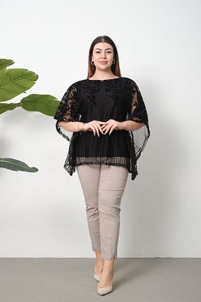 بلوز سایز بزرگ مشکی زنانه سایز بزرگ modayız - کد 840096105