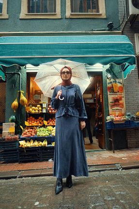 ست بالاتنه و پائین تنه حجاب آبی زنانه کلوش Molly Nelly - کد 890421706