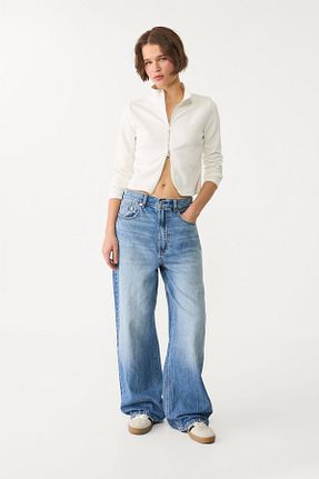 شلوار جین آبی زنانه پاچه گشاد Stradivarius - کد 891708913