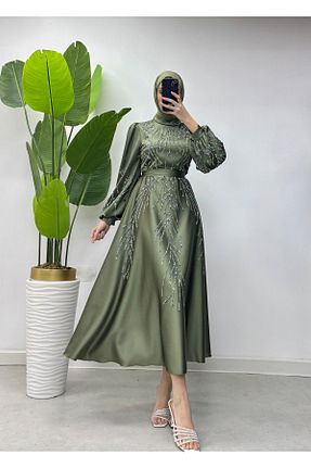 لباس مجلسی حجاب خاکی زنانه ساتن waw tesettür - کد 891721532