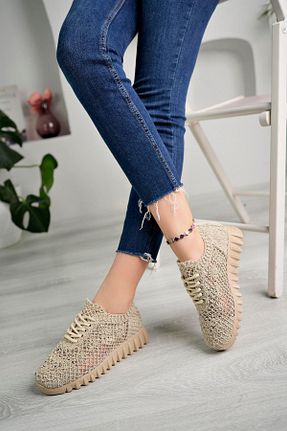 کفش اسنیکر بژ زنانه بند دار Aymood - کد 709656672