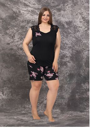 لباس شب سایز بزرگ مشکی زنانه گلدار Lady Lingerie - کد 892722958
