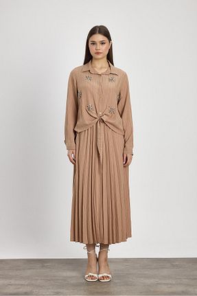 ست بالاتنه و پائین تنه قهوه ای زنانه بافتنی Rays - کد 891760223
