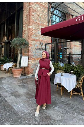 ست بالاتنه و پائین تنه حجاب زرشکی زنانه رگولار Miraydın Butik - کد 890569039