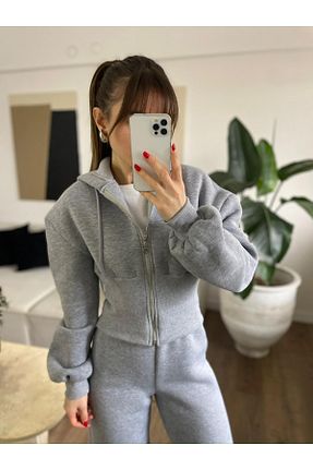 ست بالاتنه و پائین تنه طوسی زنانه بافتنی Özgece - کد 893275234