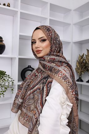 شال قهوه ای زنانه ابریشم feronis - کد 892024612