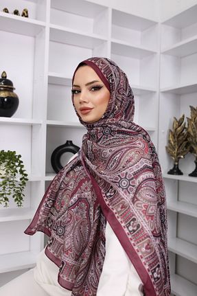 شال زرشکی زنانه ابریشم feronis - کد 892027176