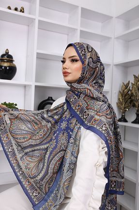 شال سرمه ای زنانه ابریشم feronis - کد 892025222