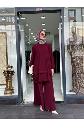 ست بالاتنه و پائین تنه حجاب زرشکی زنانه Relaxed NS Moda - کد 892039151