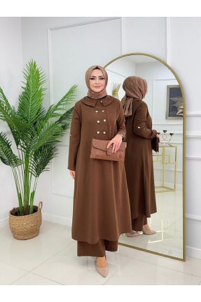 ست بالاتنه و پائین تنه حجاب قهوه ای زنانه رگولار Genel Markalar - کد 891923423