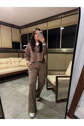 ست بالاتنه و پائین تنه قهوه ای زنانه اورسایز caddstore - کد 892066613