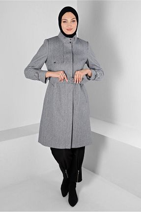 پالتو پشمی حجاب طوسی زنانه رگولار Alvina - کد 794076155