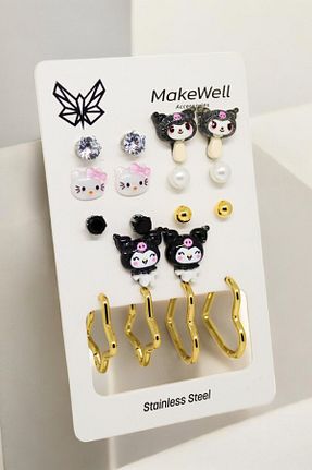 گوشواره استیل (فولاد) زرد بچه گانه استیل ضد زنگ MakeWell - کد 879643956