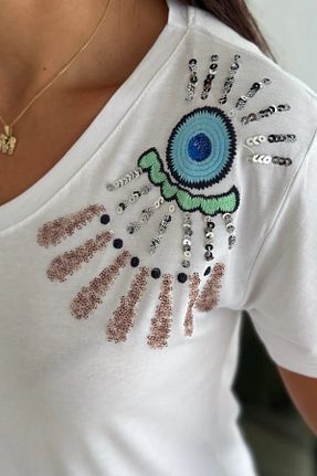 تیشرت سفید زنانه رگولار Esra Butik Hane - کد 892172036