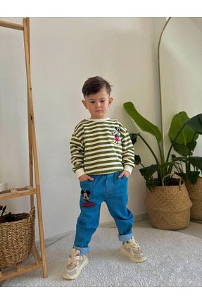 ست بالاتنه و پائین تنه سبز بچه گانه جین Ribbon kids - کد 893791995