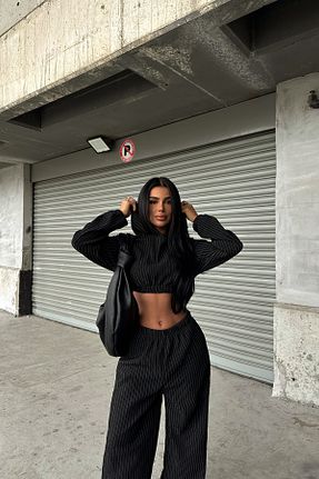 ست بالاتنه و پائین تنه مشکی زنانه بافتنی Eyyo - کد 892309493