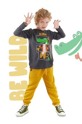 ست بالاتنه و پائین تنه طوسی بچه گانه بافت Denokids - کد 844579621