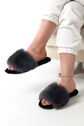 دمپائی خانگی طوسی زنانه مخملی olgun slipper - کد 893559266