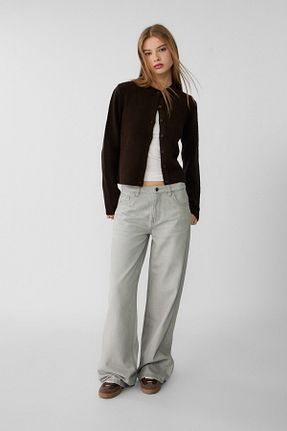 شلوار جین مشکی زنانه پاچه گشاد Stradivarius - کد 892396445