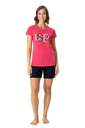 ست لباس راحتی صورتی زنانه طرح دار U.S. Polo Assn. - کد 809281264