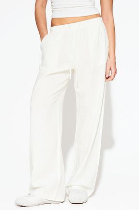 شلوار سفید زنانه کتان Bershka - کد 892411423