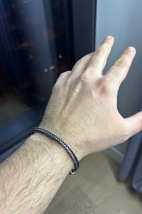 دستبند نقره طوسی مردانه 925 عیار oya silver - کد 892490835