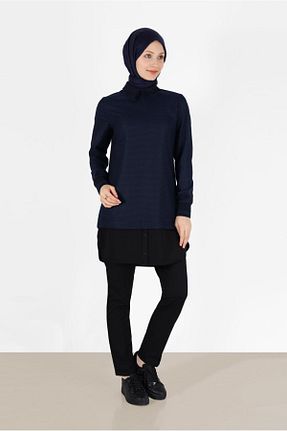 تونیک حجاب سرمه ای زنانه مخلوط پلی استر TRENDTESETTÜR - کد 892510001