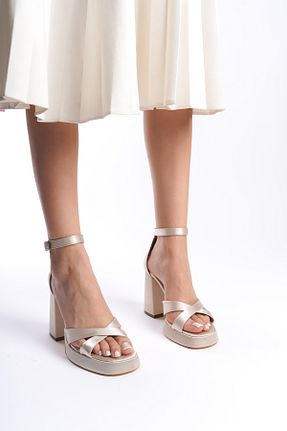 کفش پاشنه بلند کلاسیک بژ زنانه ساتن Moda Değirmeni - کد 649413570