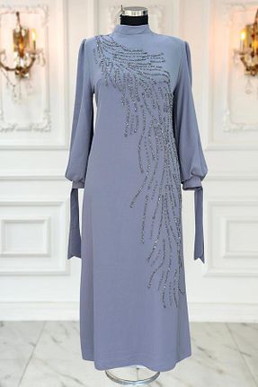 لباس مجلسی حجاب طوسی زنانه یقه دوچرخه Amine Hüma - کد 893867202