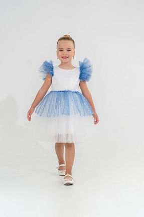 لباس مجلسی و فارغ التحصیلی آبی بچه گانه توری Eray Kids - کد 881682549