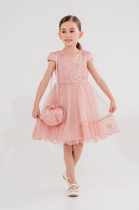 لباس مجلسی و فارغ التحصیلی صورتی بچه گانه توری Eray Kids - کد 881665520