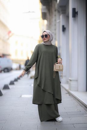 ست بالاتنه و پائین تنه حجاب خاکی زنانه Relaxed NS Moda - کد 823279347