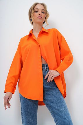 پیراهن نارنجی زنانه اورسایز Trend Alaçatı Stili - کد 231069331
